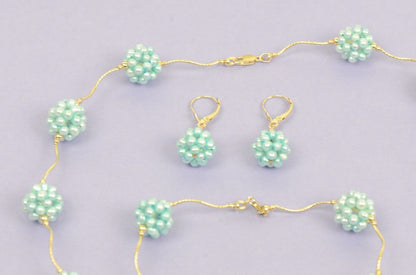 14k Yellow Gold Genuine dyed Pearl Jewelry set (necklace,bracelet,earrings)