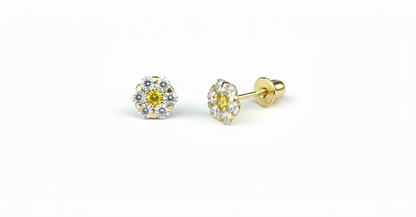 14K Yellow Gold Flower Shaped  Screw Back Stud Earrings for Women
