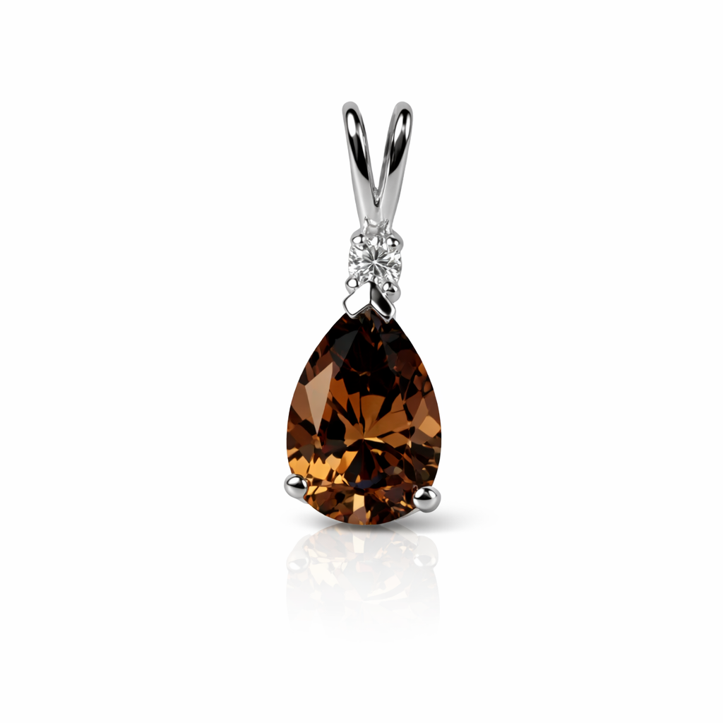 14k White Gold Pear CZ Birthstone Pendant