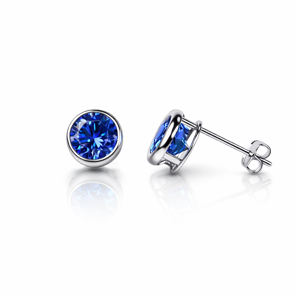 14K Round Bezel Set 6MM Yellow Gold Birthstone Earrings