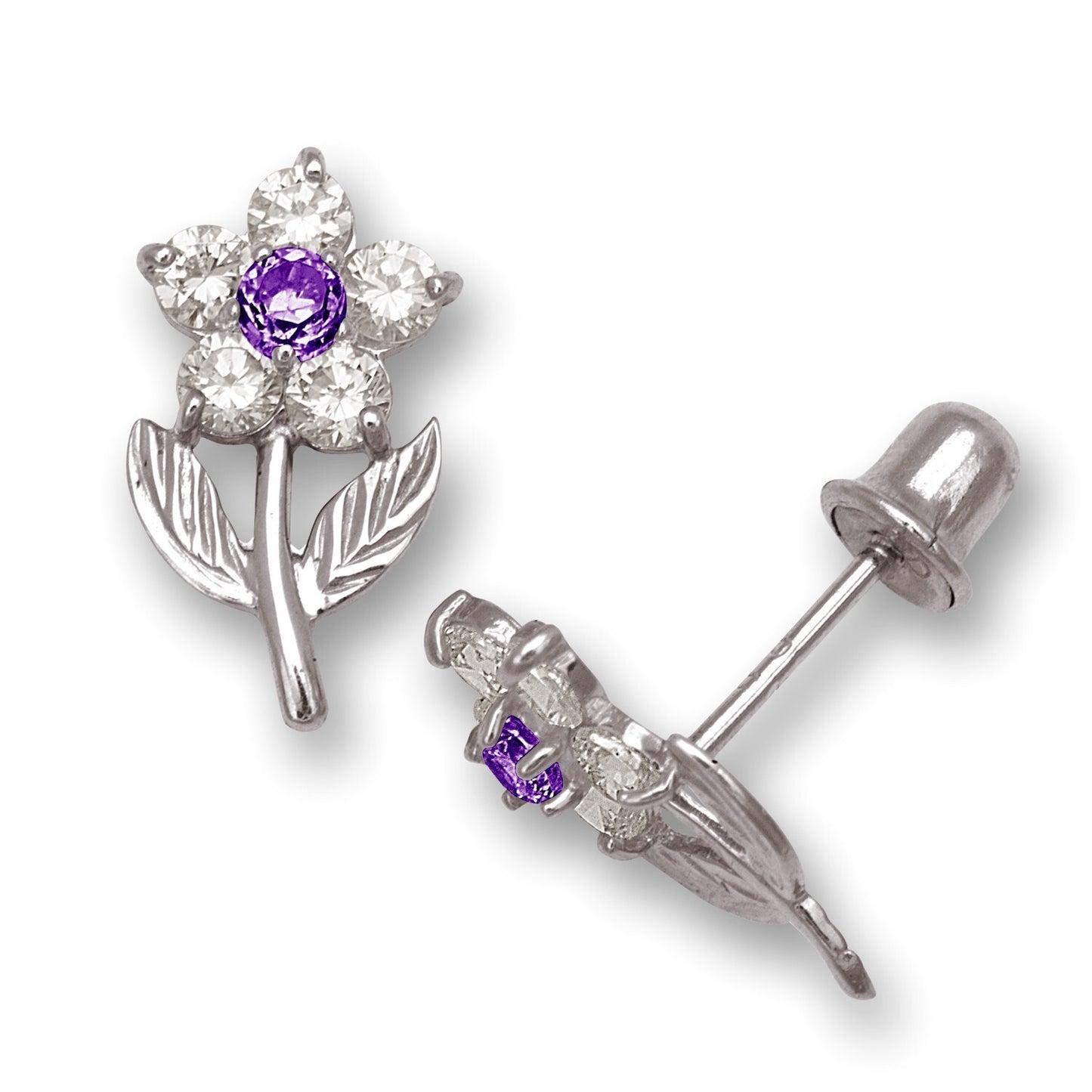 14K Yellow & White Gold Flower Shape Stud Earrings for Women