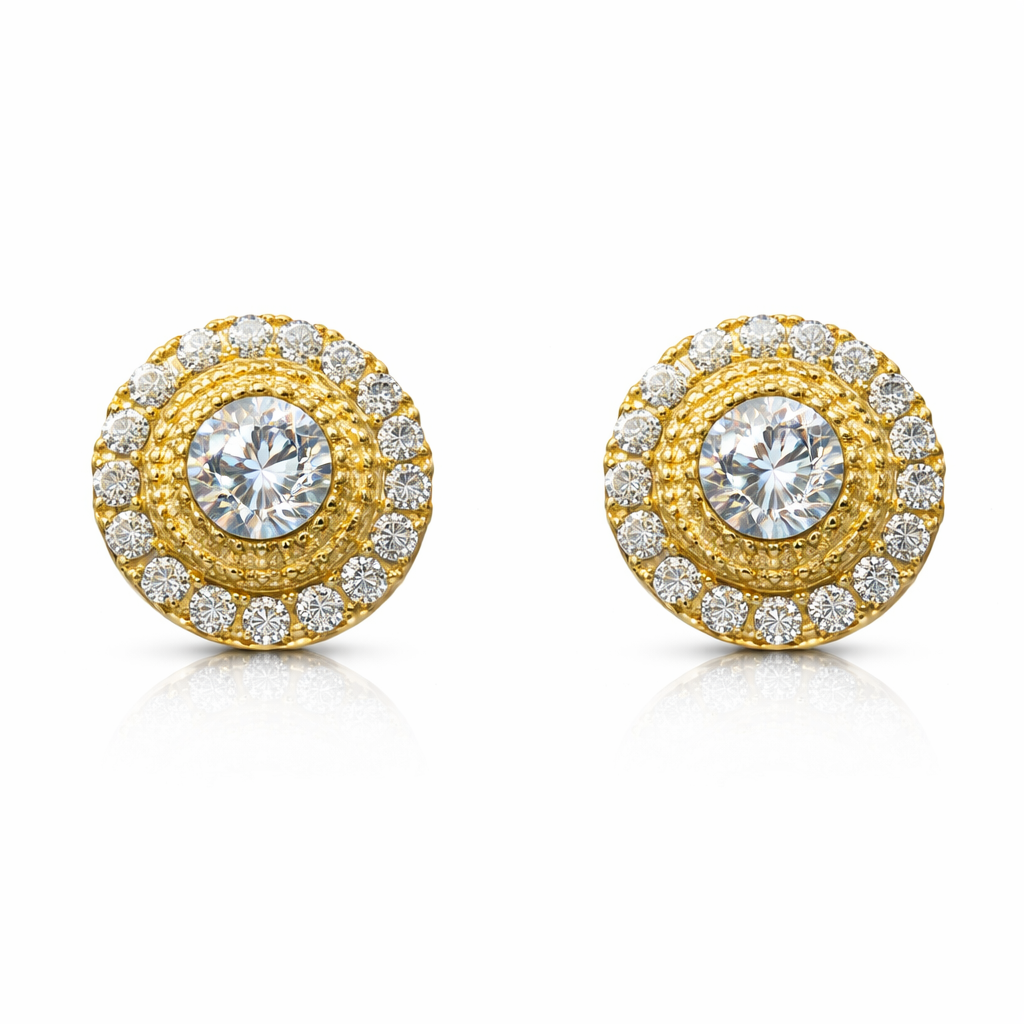 14k Yellow/White Round Halo Stud Earrings Screwback