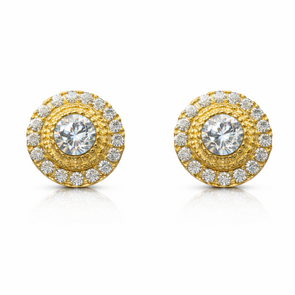 14k Yellow/White Round Halo Stud Earrings Screwback