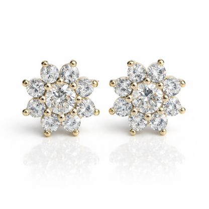 14k Yellow Gold Flower Stud Earrings with screw back