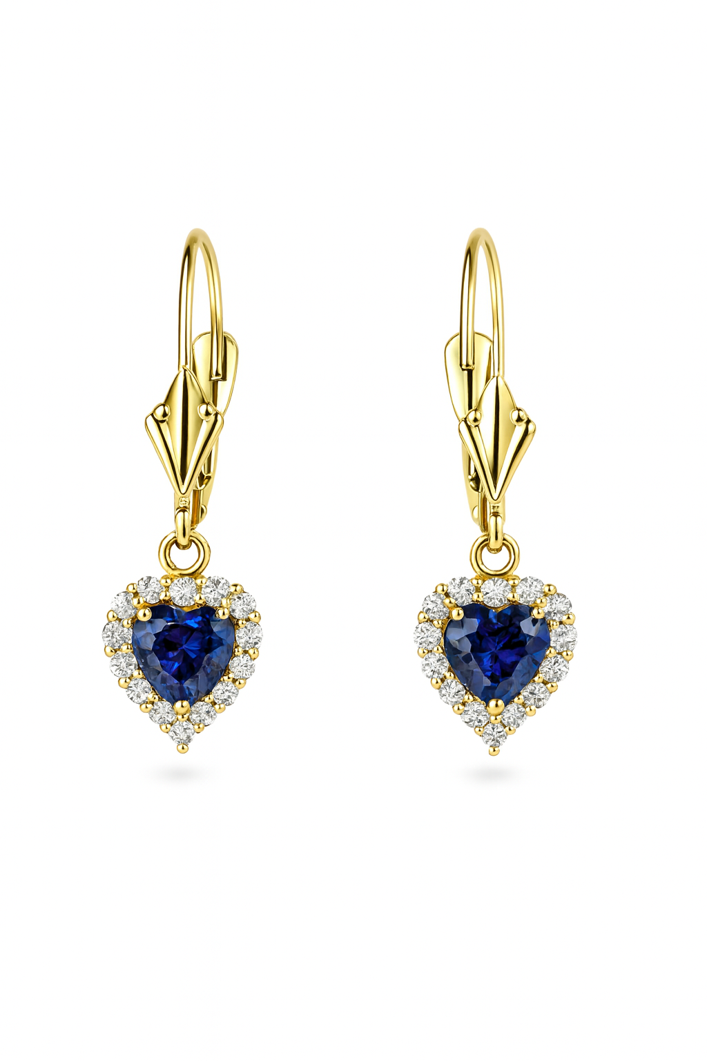 14k White Gold Halo Dangle Heart Leverback Pierced Earrings Birthstone