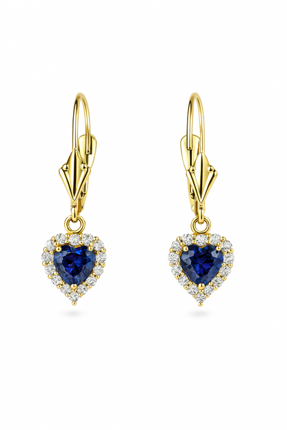 14k White Gold Halo Dangle Heart Leverback Pierced Earrings Birthstone