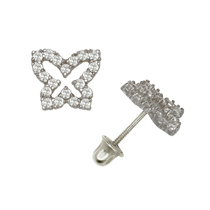 14K Yellow & White Gold Beautiful CZ Butterfly Stud Earrings for Girls