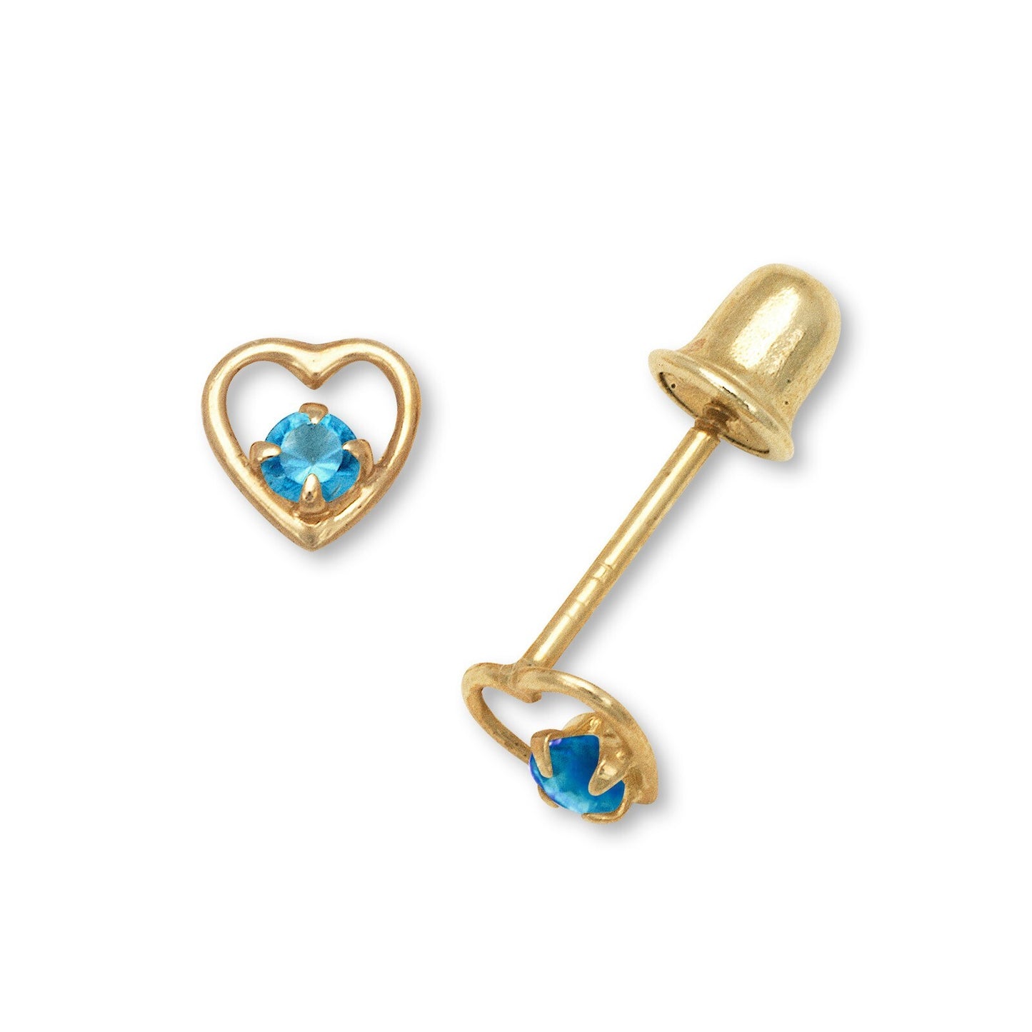 14K Yellow Gold  Birthstone Heart Shape Stud Earrings for Girl
