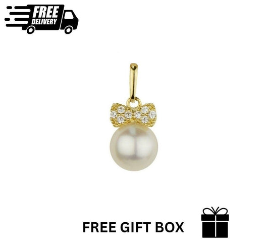 14k Yellow Gold Pearl Bow Tie Pendant