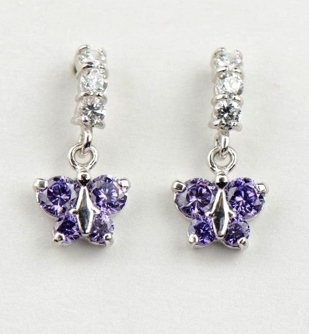14K White Gold Birthstone Butterfly Dangle Earrings