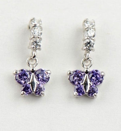 14K White Gold Birthstone Butterfly Dangle Earrings