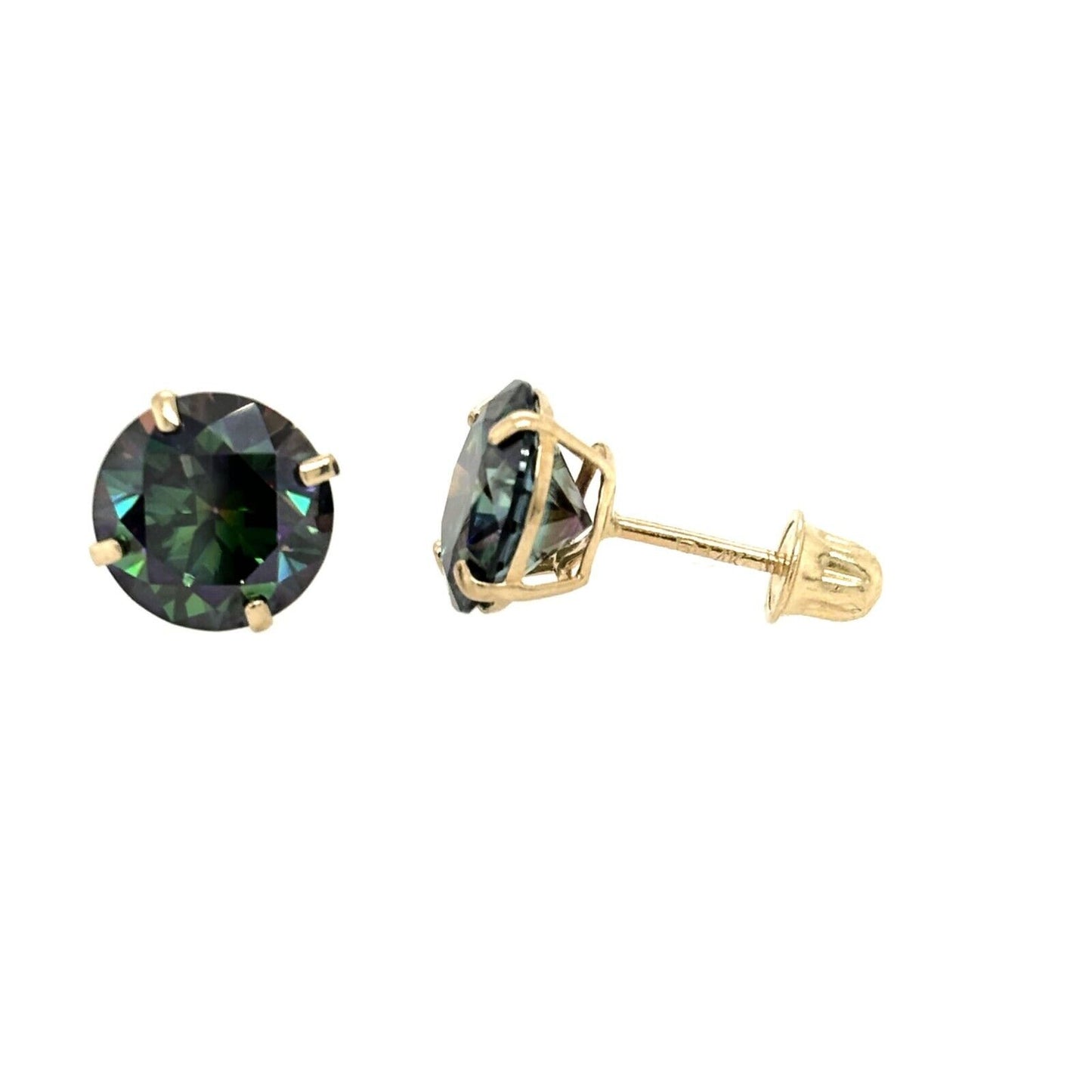 14K Gold GRA Certified D-VVS1 Rainbow Green Moissanite Screw Back Studs Earrings