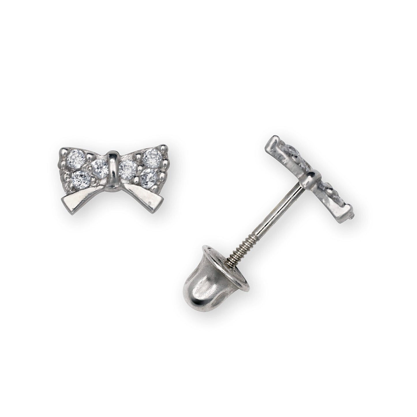 14K Yellow & White Gold Unique CZ Bow Post Earrings for Women