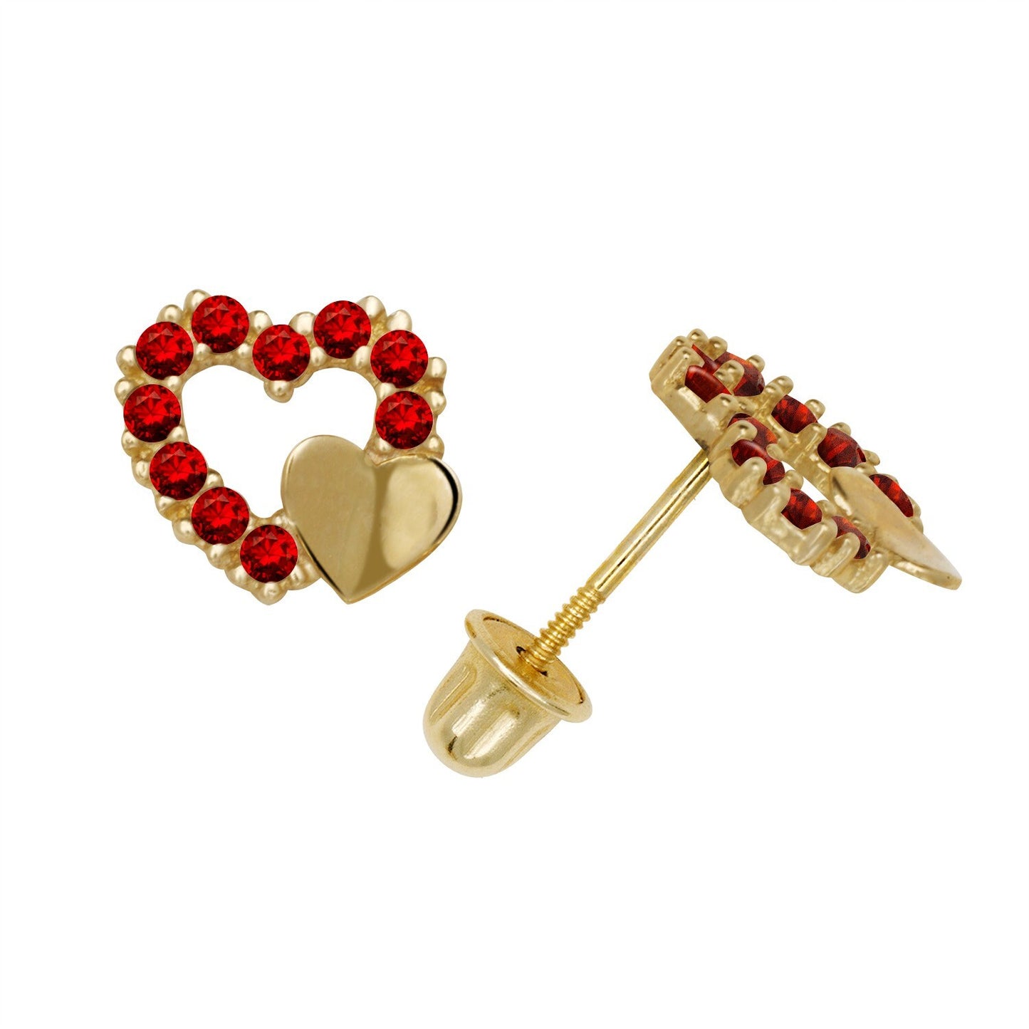 14K Yellow & White Gold  Pretty CZ Heart Shaped Stud Earrings for Women