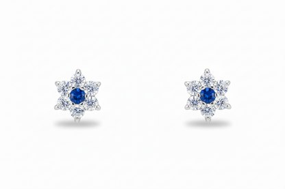 14K White Gold Classic Flower CZ  Stud Earrings for Women