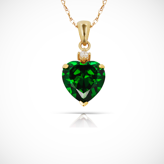 14K Yellow Gold Classic Heart Shaped Simulated CZ Pendant for Women