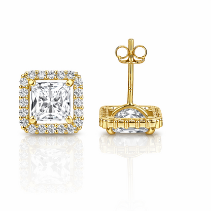 14k Yellow and White Gold Cushion Stud Earrings with Push Back