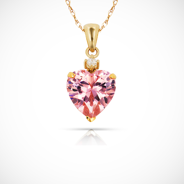 14K Yellow Gold Classic Heart Shaped Simulated CZ Pendant for Women