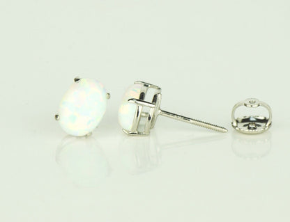 14k Yellow or White Gold Oval Opal Stud Earrings / Screw Back