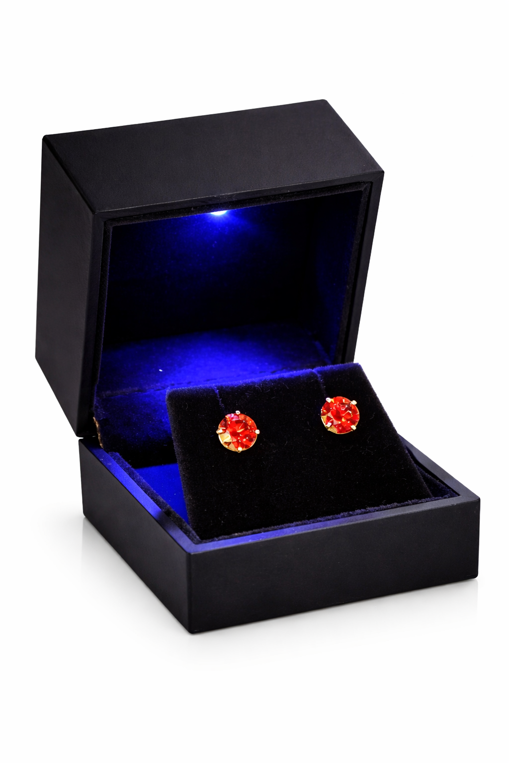 14K Gold GRA Certified D-VVS1 Round Garnet Moissanite Screw Back Studs Earrings