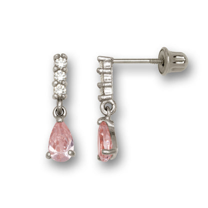 14k Yellow & White Gold Flower CZ Dangle Stud Screw back Earrings for Girls