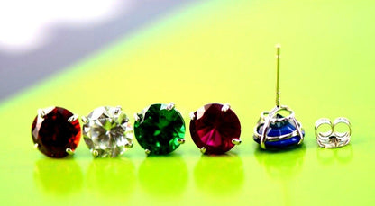 14K Solid White Gold 6mm Round Birthstone Stud Earrings with Push Back