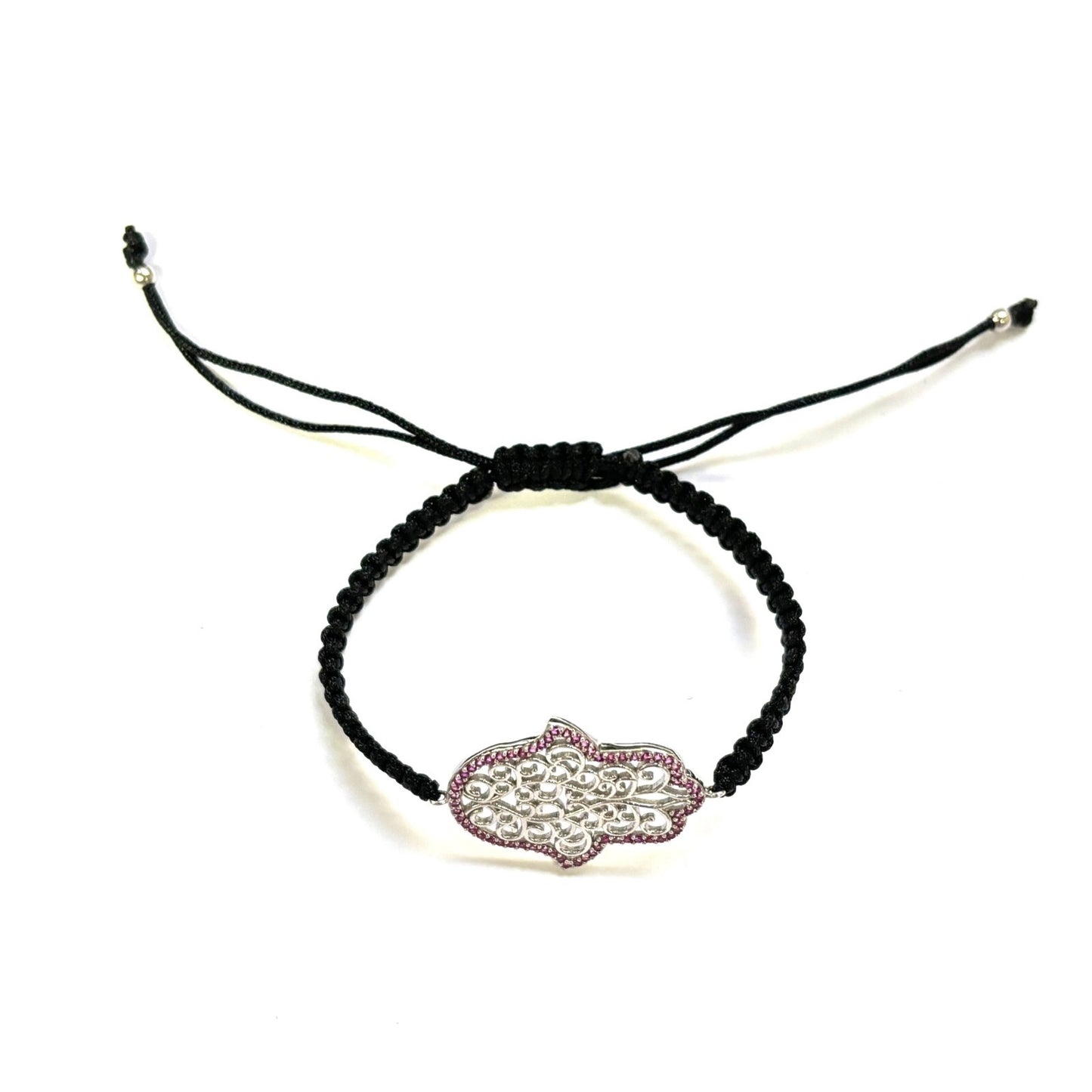 925 Sterling Silver  C Z Hamsa Bracelet 6" Adjustable to 11"