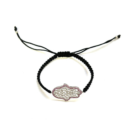 925 Sterling Silver  C Z Hamsa Bracelet 6" Adjustable to 11"
