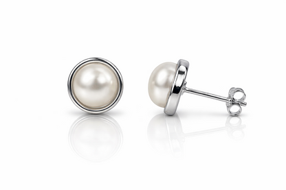 14K Yellow and White Pearl  Stud Earrings