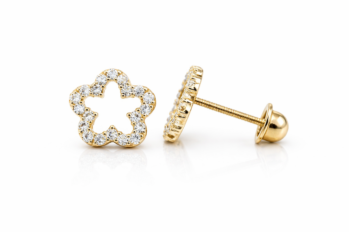 14K Yellow & White Gold Flower CZ Stud Earrings for Women