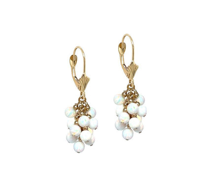 14k Yellow Gold Dangle White Opal Grape Leverback Earrings