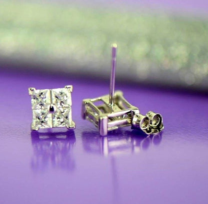 14K Yellow or White Gold Fancy Square CZ Stud Earrings
