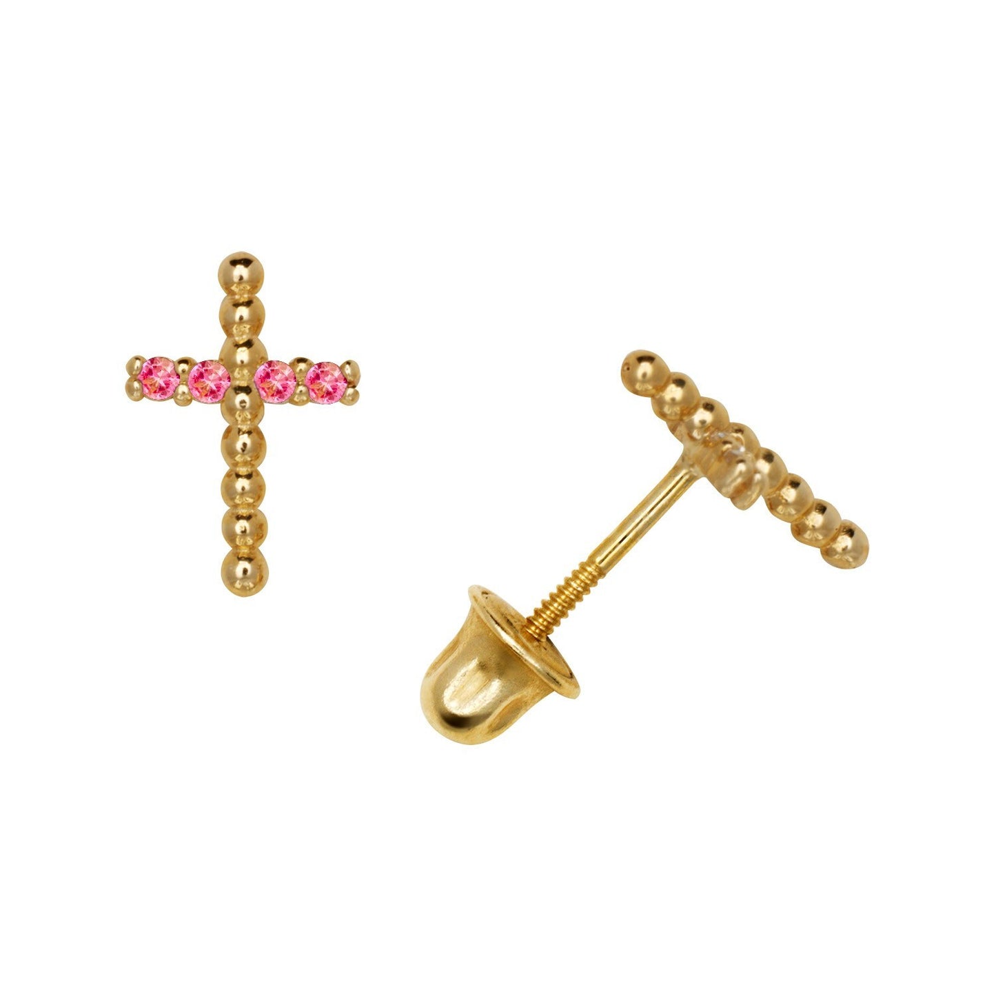 14K Yellow Gold Gorgeous CZ Cross Stud Earrings for Women