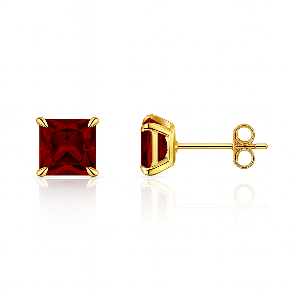 14k Yellow Gold Solid Square Princess Cut Birthstone 6MM CZ Stud Earrings