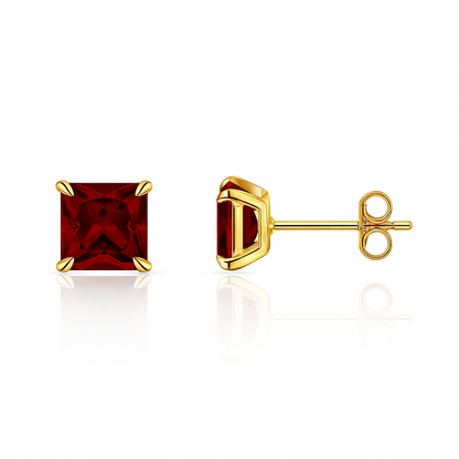 14k Yellow Gold Solid Square Princess Cut Birthstone 6MM CZ Stud Earrings