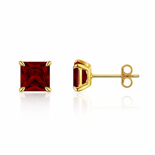 14k Yellow Gold Solid Square Princess Cut Birthstone 6MM CZ Stud Earrings