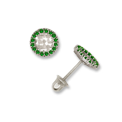 14K Yellow & White Gold Small Round Shaped CZ Earrings for Women