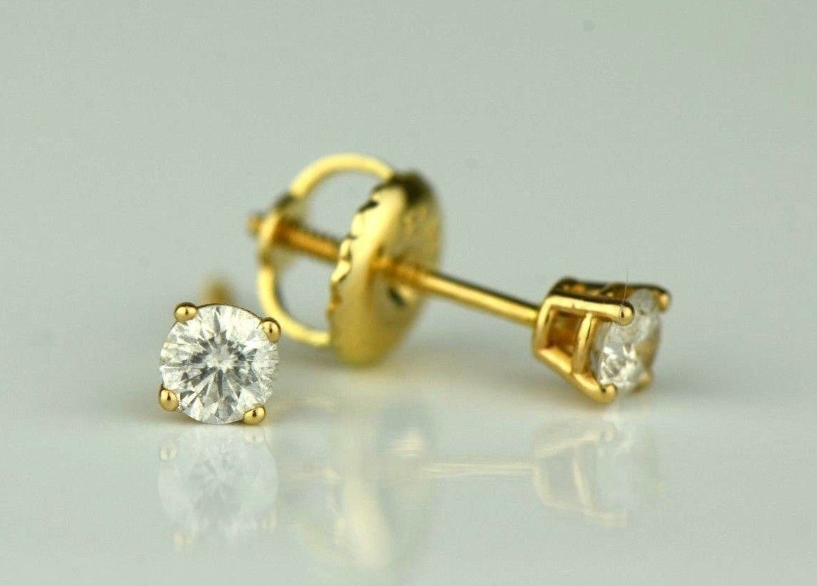 14k Yellow Gold Round Diamond Stud Earring with Screw Back .25 PT Tw.