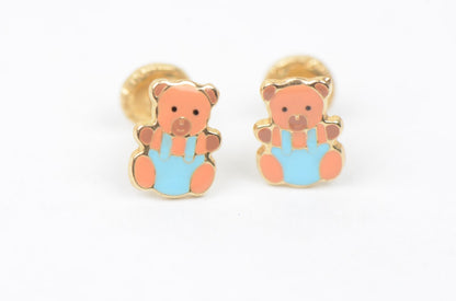 14k Yellow Gold Baby Enamel Panda Earrings, Screw Back