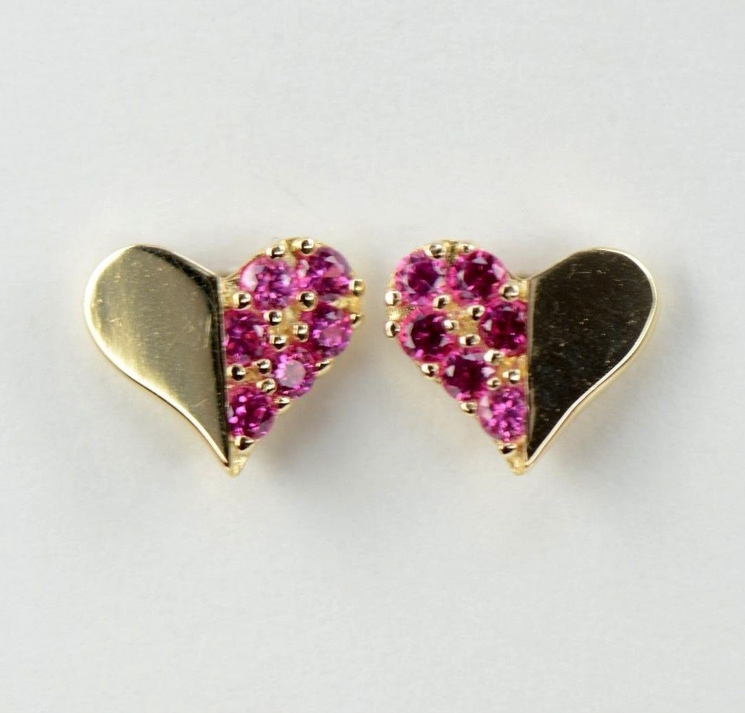14K Yellow & White Gold Beautiful Heart Shape CZ Stud Earrings for Women