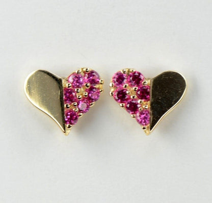 14K Yellow & White Gold Beautiful Heart Shape CZ Stud Earrings for Women