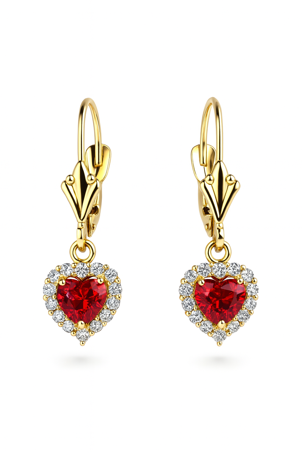14k White Gold Halo Dangle Heart Leverback Pierced Earrings Birthstone