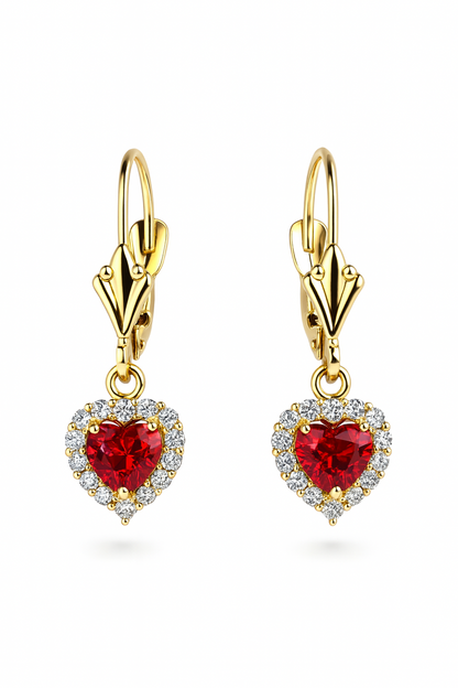 14k White Gold Halo Dangle Heart Leverback Pierced Earrings Birthstone