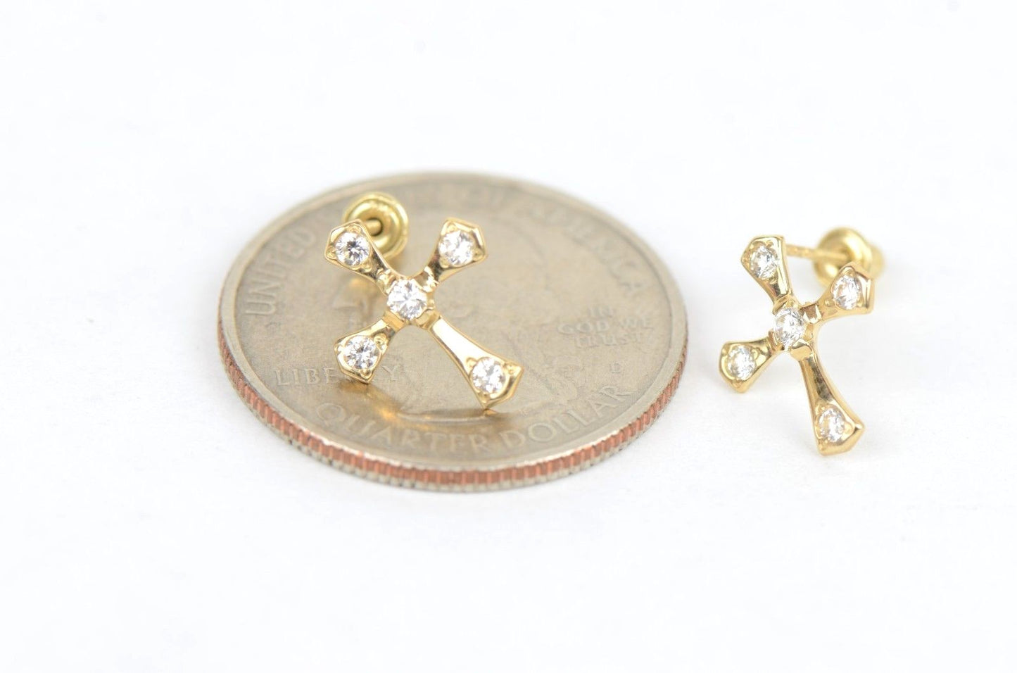 14K Yellow or White Gold Cubic Zirconia Cross Earrings