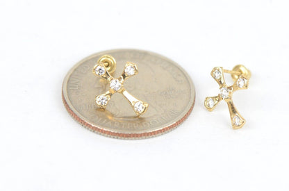 14K Yellow or White Gold Cubic Zirconia Cross Earrings