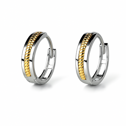 14k Yellow and White Gold Huggie Hoop Earrings Two Tones