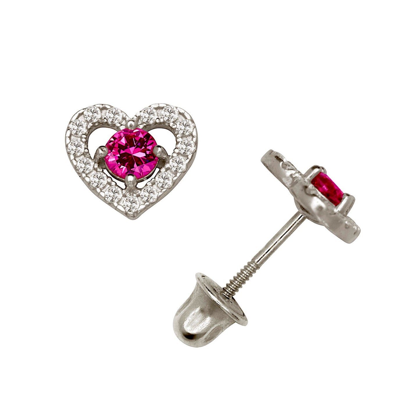14K Yellow & White Gold CZ Heart Shaped Stud Earrings for Women