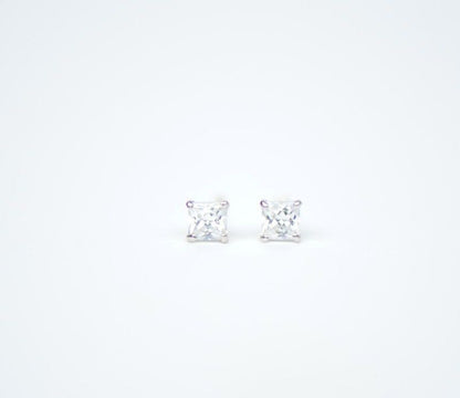 14k White Gold Square Princess Cut CZ Stud Earrings with screw back 3-7mm