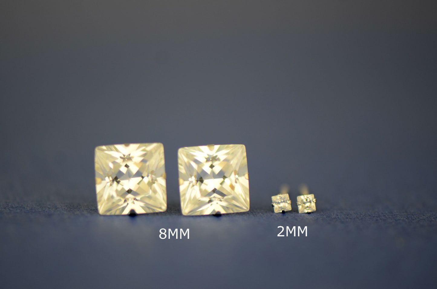 14K white Gold Square Prong Princess Cut CZ 2-8mm Stud Earrings for Women