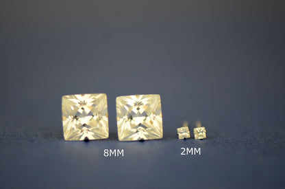 14K white Gold Square Prong Princess Cut CZ 2-8mm Stud Earrings for Women